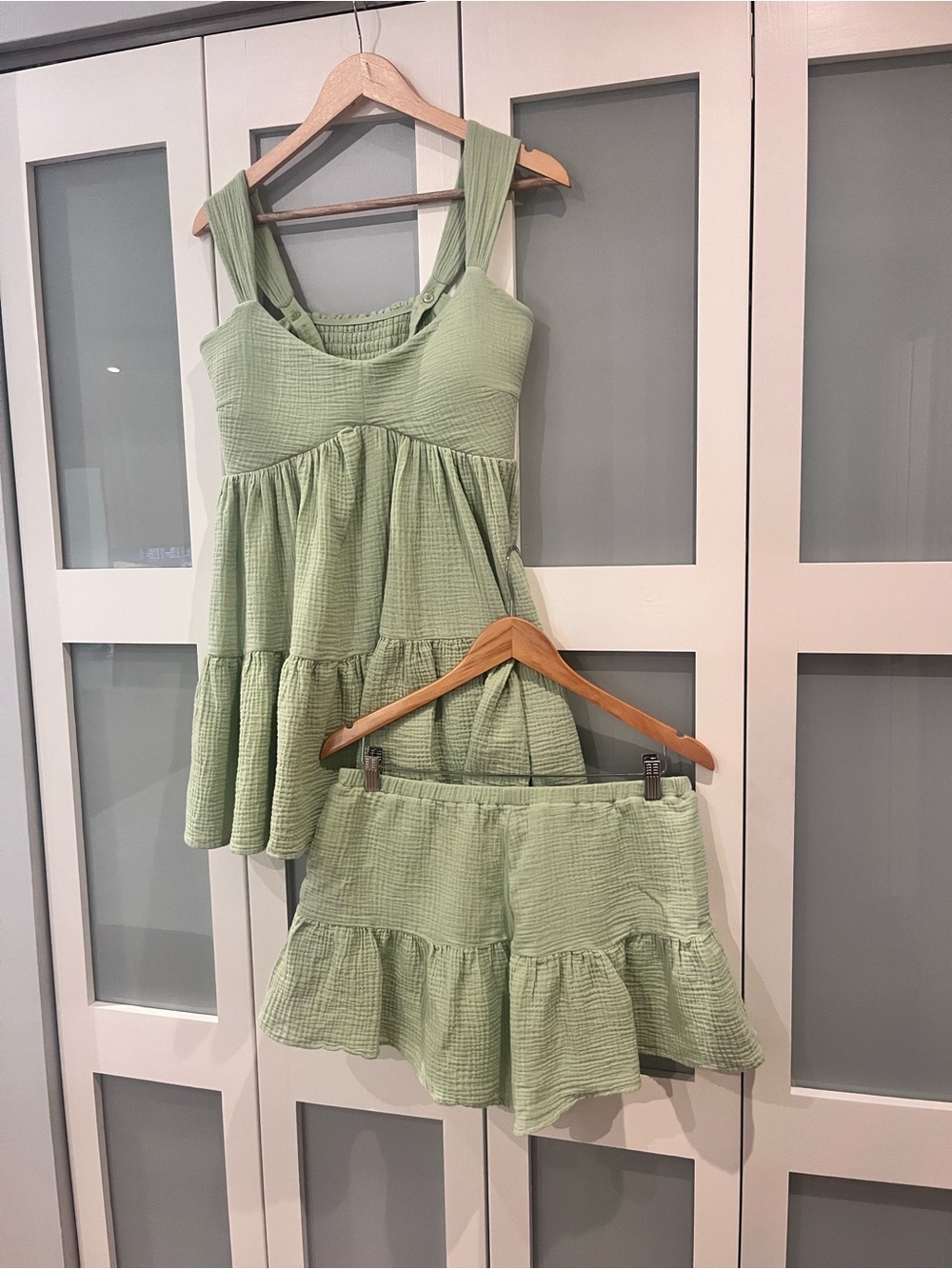 POPFLEX Limitless Sage Green Cotton Gauze Dress & Skirt Set